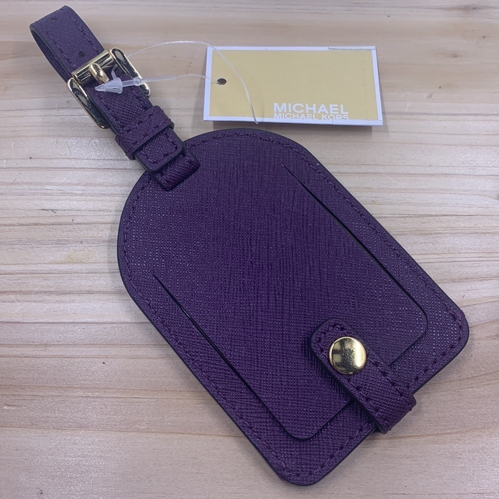 MICHAEL KORS Plum Colored Damson Saffiano Leather Travel Luggage Tag